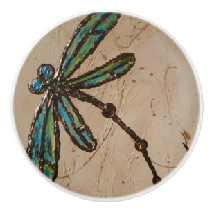 Beachy Blue and Green Dragonfly Flit Ceramic Knob