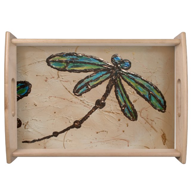Beachy Blue and Green Dragonfly Flit Serving Tray (Front)