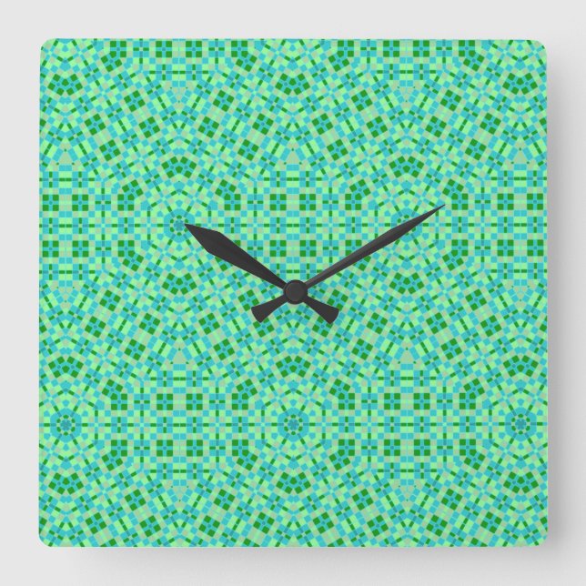 Beachy Blue and Green Mosaics Square Wall Clock (Front)