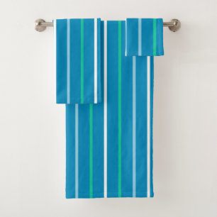 Beachy Blue and Green Striped Bath Towel Set