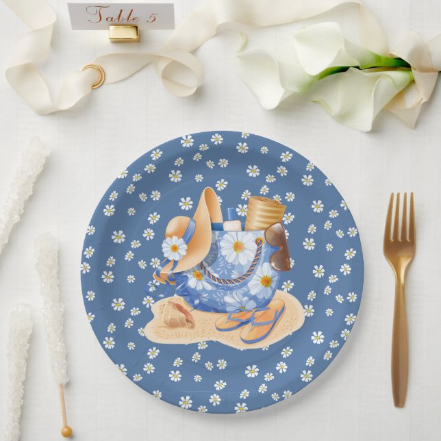 Beachy Blue Daisy Paper Plates (Wedding)