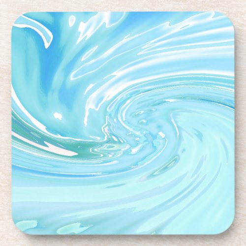 Beachy Blue Ocean Abstract Acrylic Pour  Beverage Coaster