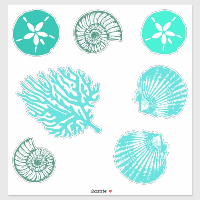 Beachy Blue Sand Dollar and Seashells Set Sticker (Sheet)