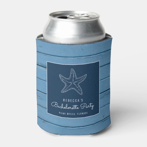 Beachy Blue Starfish Bachelorette Party Can Cooler