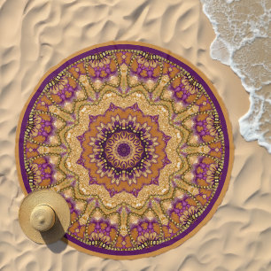 Beachy Boho Gold Purple Pink Mandala Beach Towel