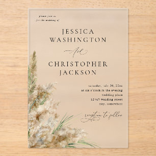 Beachy Boho Pampas Grass Wedding V2 Acrylic Invitations