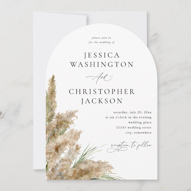 Beachy Boho Pampas Grass Wedding V2 Arch Invitation (Front)