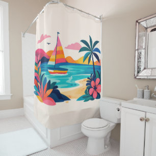 beachy boho retro cutie shower curtain