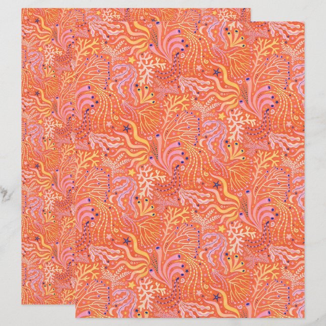 Beachy Boho Seagrass Orange Scrapbook Paper (Front/Back)