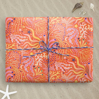 Beachy Boho Seagrass Orange Wrapping Paper