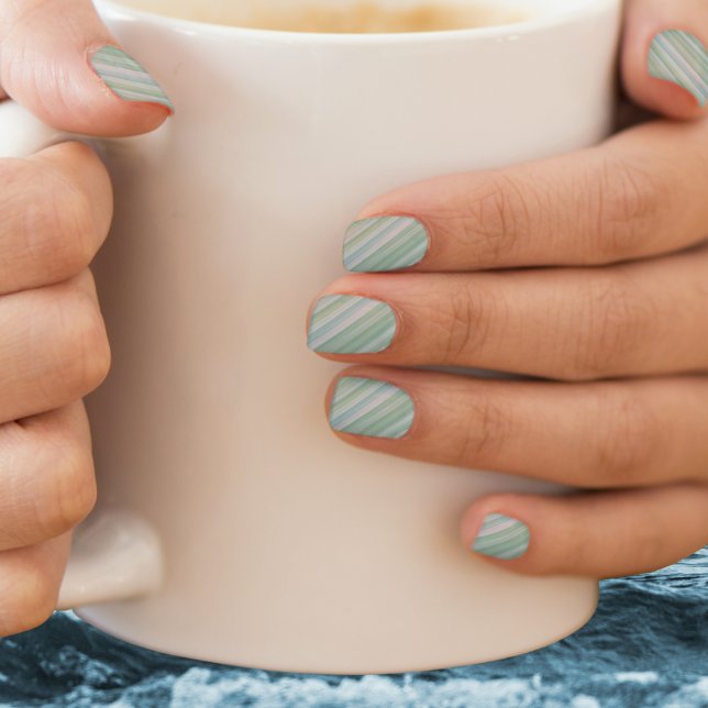Beachy Breezy Blue Green Diagonal Stripes Minx Nail Art (Creator Uploaded)
