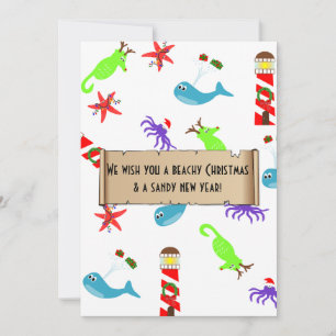 Beachy Christmas and Sandy New Year Sea Creatures Holiday Card