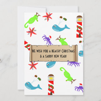Beachy Christmas and Sandy New Year Sea Creatures Holiday Card