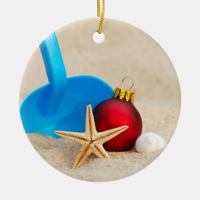 Beachy Christmas Ceramic Ornament (Front)