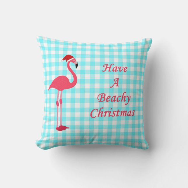 Beachy Christmas Flamingo Throw Pillow (Front)
