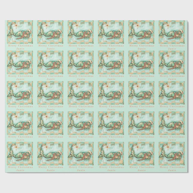 Beachy Christmas Mermaid Santa Personalized Name Wrapping Paper (Flat)