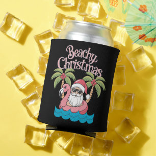 Beachy Christmas Tropical Vacation Santa Beach  Can Cooler