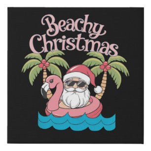 Beachy Christmas Tropical Vacation Santa Beach Faux Canvas Print