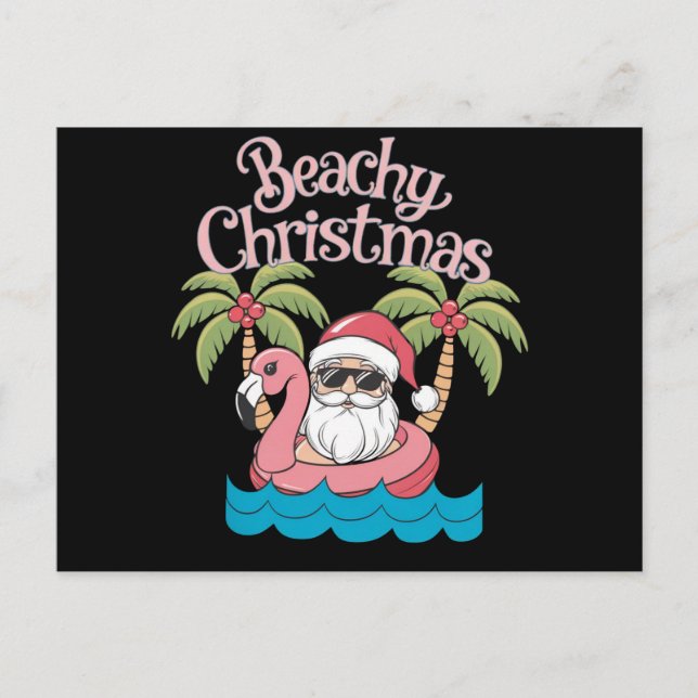 Beachy Christmas Tropical Vacation Santa Beach  Holiday Postcard (Front)