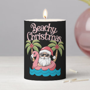 Beachy Christmas Tropical Vacation Santa Beach Pillar Candle
