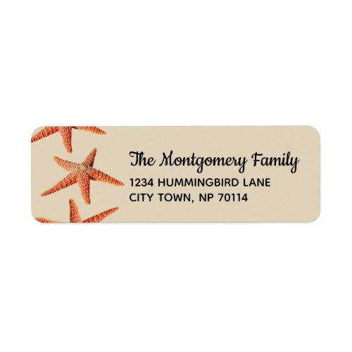 Beachy Coastal Red Starfish Family Label