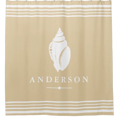 Beachy Coastal White Seashell  Personalized Shower Curtain