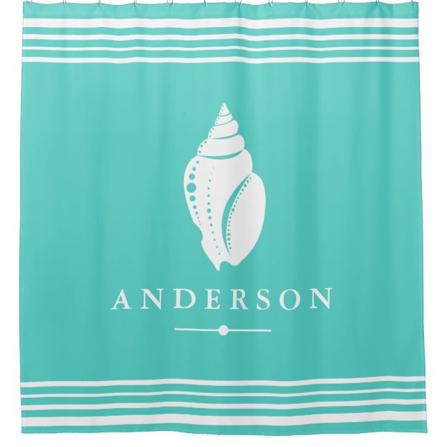 Beachy Coastal White Seashell | Personalized Shower Curtain (Front)