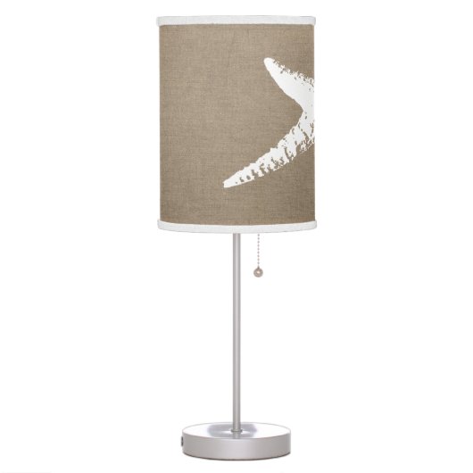 Beachy Coastal White Starfish & Faux Burlap Table Lamp (Left)
