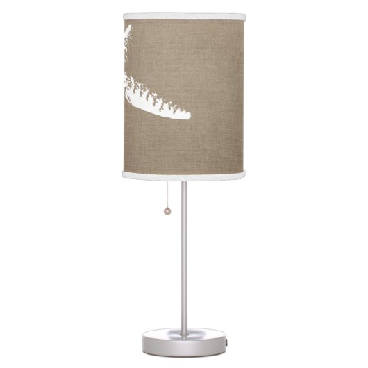 Beachy Coastal White Starfish & Faux Burlap Table Lamp (Right)