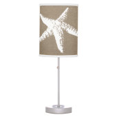 Beachy Coastal White Starfish & Faux Burlap Table Lamp (Front)