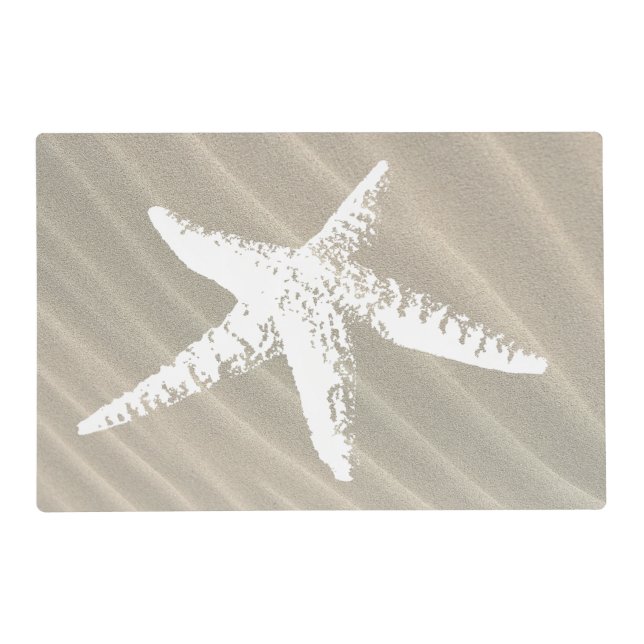 Beachy Coastal White Starfish & Sand Placemat (Front)