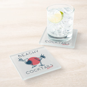Beachy Cocktails Cheers Party Art Glass Coaster