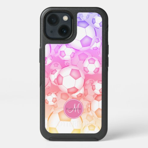 beachy colors pastel rainbow girly soccer balls iPhone 13 case