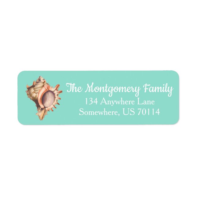 Beachy Conch Shell & Sea Glass Green Family Name Label (Front)