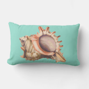 Beachy Conch Shell & Sea Glass Green Lumbar Pillow