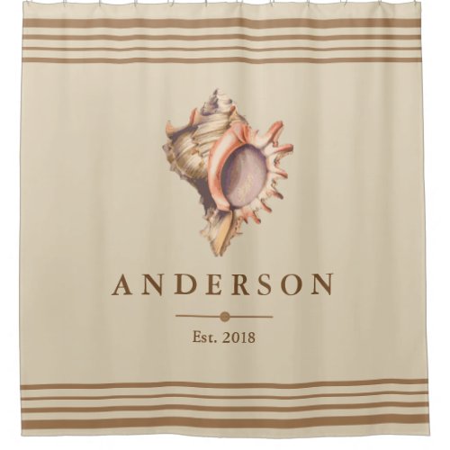 Beachy Conch Shell  Taupe  Personalized Shower Curtain