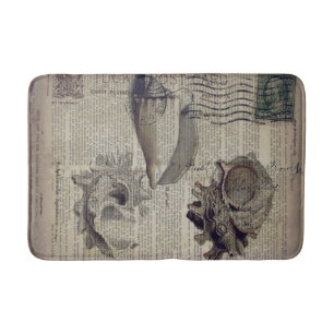 beachy dictionary print modern vintage seashell bath mat