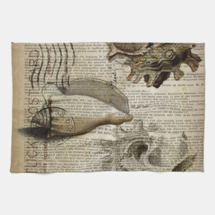 beachy dictionary print modern vintage seashell kitchen towel