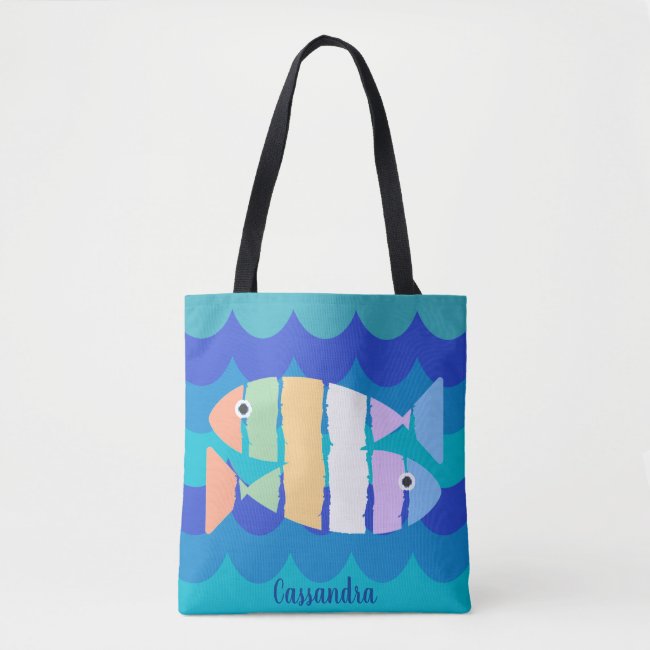 Beachy Double Fish Abstract Design Tote Bag