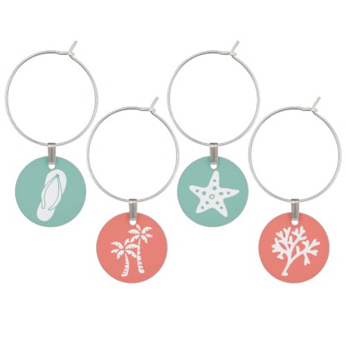 Beachy Flip Flop Palm Trees Starfish and Coral Wine Charm