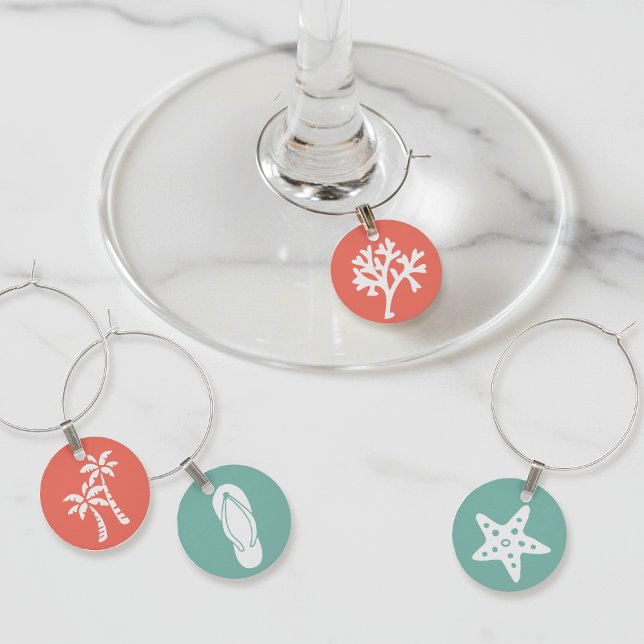 Beachy Flip Flop, Palm Trees, Starfish, and Coral Wine Charm (Creator Uploaded)