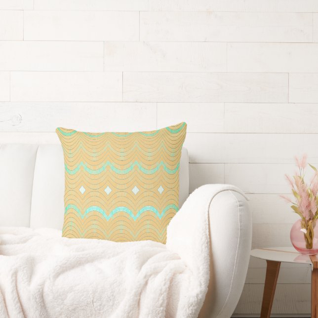 Beachy Green & Mustard Yellow Throw Pillow (Couch)