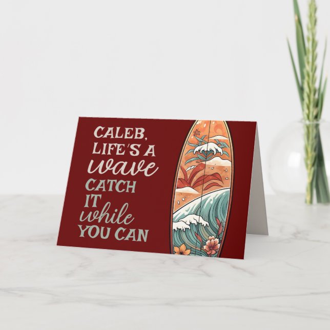 Beachy Hawaiian Surf Graduation Card (Front)