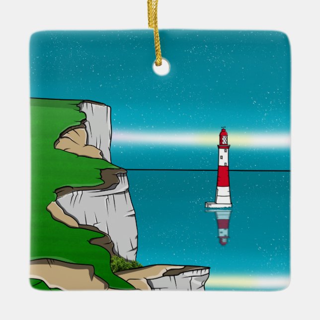 Beachy Head lighthouse and Cliff Top Ceramic Ornament (Front)
