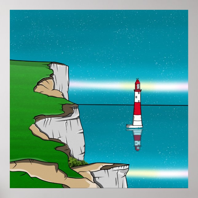 Beachy Head lighthouse and Cliff Top Poster (Front)