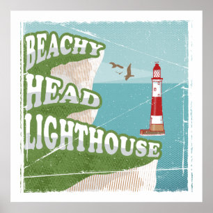 Beachy head lighthouse retro poster