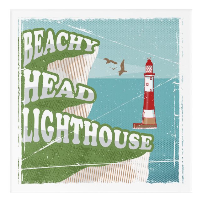 Beachy head lighthouse retro poster acrylic print (Front)