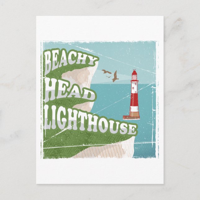 Beachy head lighthouse retro poster postcard (Front)