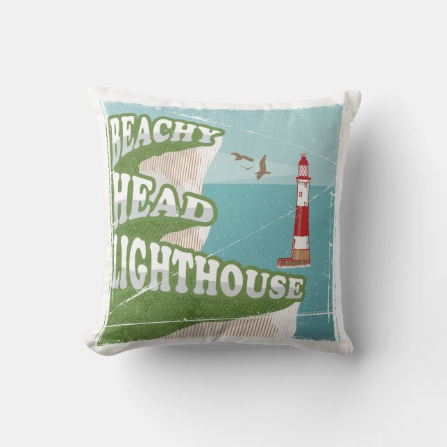 Beachy head lighthouse retro poster throw pillow (Front)