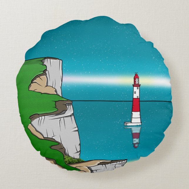 Beachy Head lighthouse Round Pillow (Back)